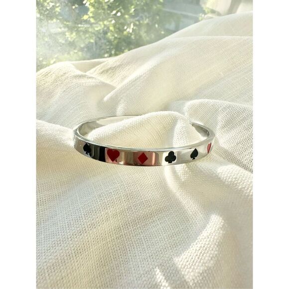 Silver color poker face bangle bracelet - Picture 3 of 5